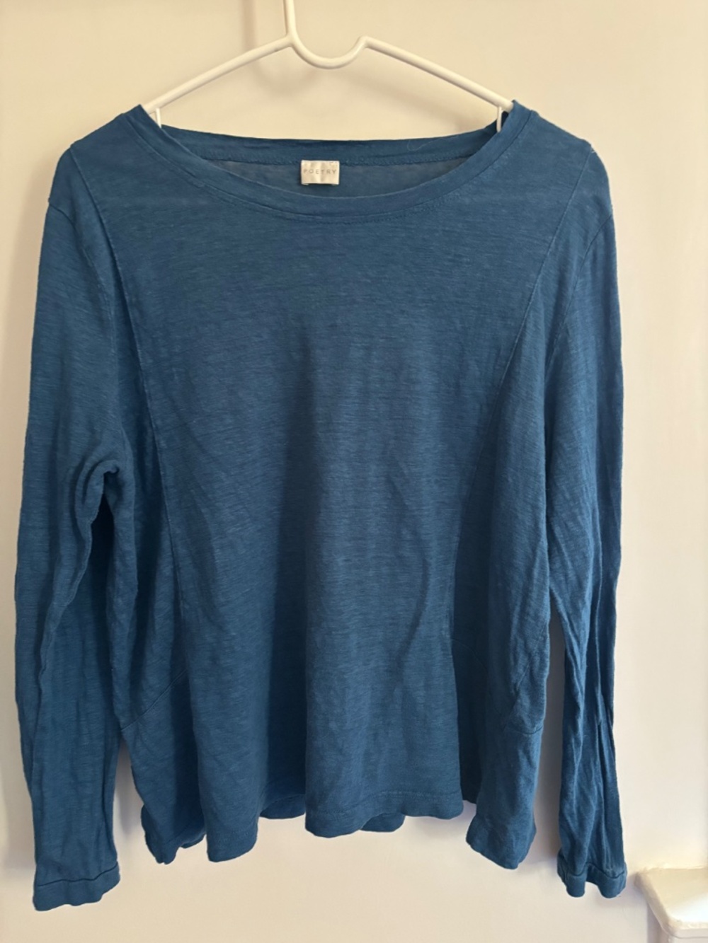 Poetry 100% Linen, size 12, Long Sleeve Top / Round Neck / Paneled